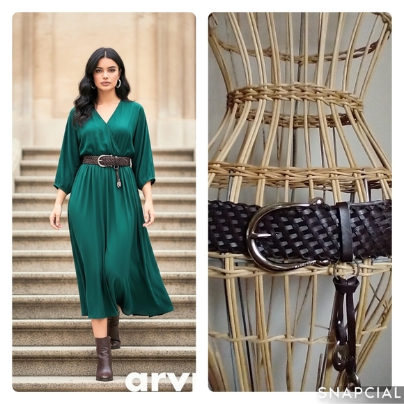 Michael Kors Dark Brown Woven/Braided Equestrian MK Charm Belt NWOT - Picture 5 of 13